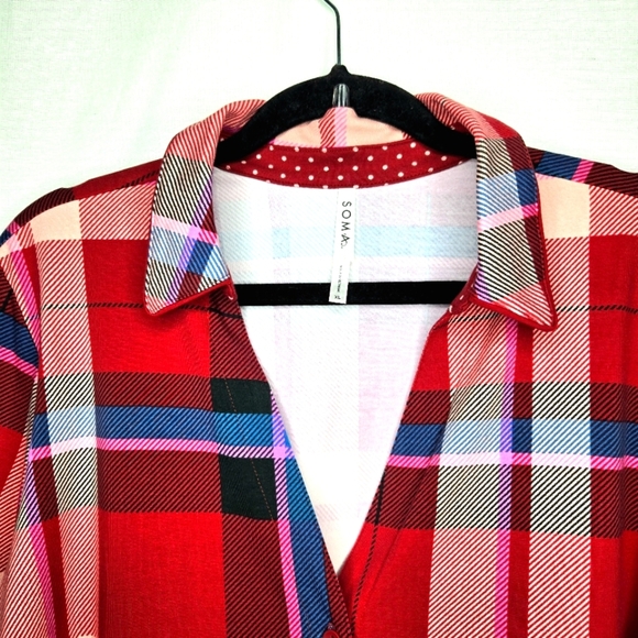 Soma Embraceable Notch Collar Pajama Top. Red Plaid XL - Picture 7 of 14